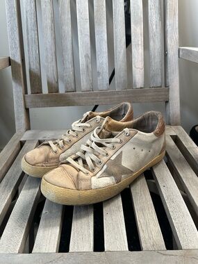 Golden Goose Beige and Tan Low-Top Sneakers